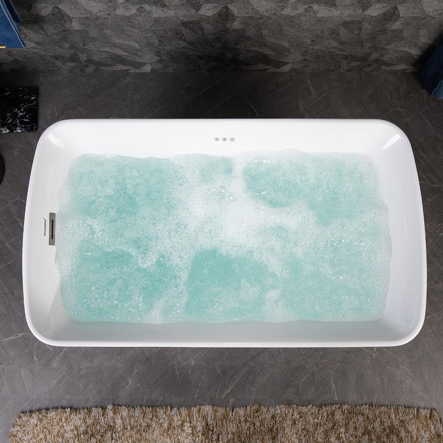 WOODBRIDGE 48' Acrylic Freestanding Rectangular Air Bath Bathtub with Pre-molded Seat and Brushed Nickel Pop-Up Drain and Overflow Option, White, B0170-B