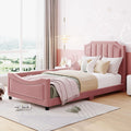 Favfurish Twin Size Upholstered Daybed with Classic Stripe Shaped Headboard,Durable Wooden Platform Bed Frame,No Box Spring Needed,for Kids Teens Adults,Bedroom Guestroom Dorm,Pink