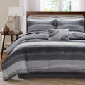 Madison Park Essentials Cal King Comforter Set, Bed in a Bag, Watercolor Print Coastal Comforter & Chambray Cotton Sheet Set, All Season Bedding, Saben, Black Cal King (104 in x 92 in) 9Piece