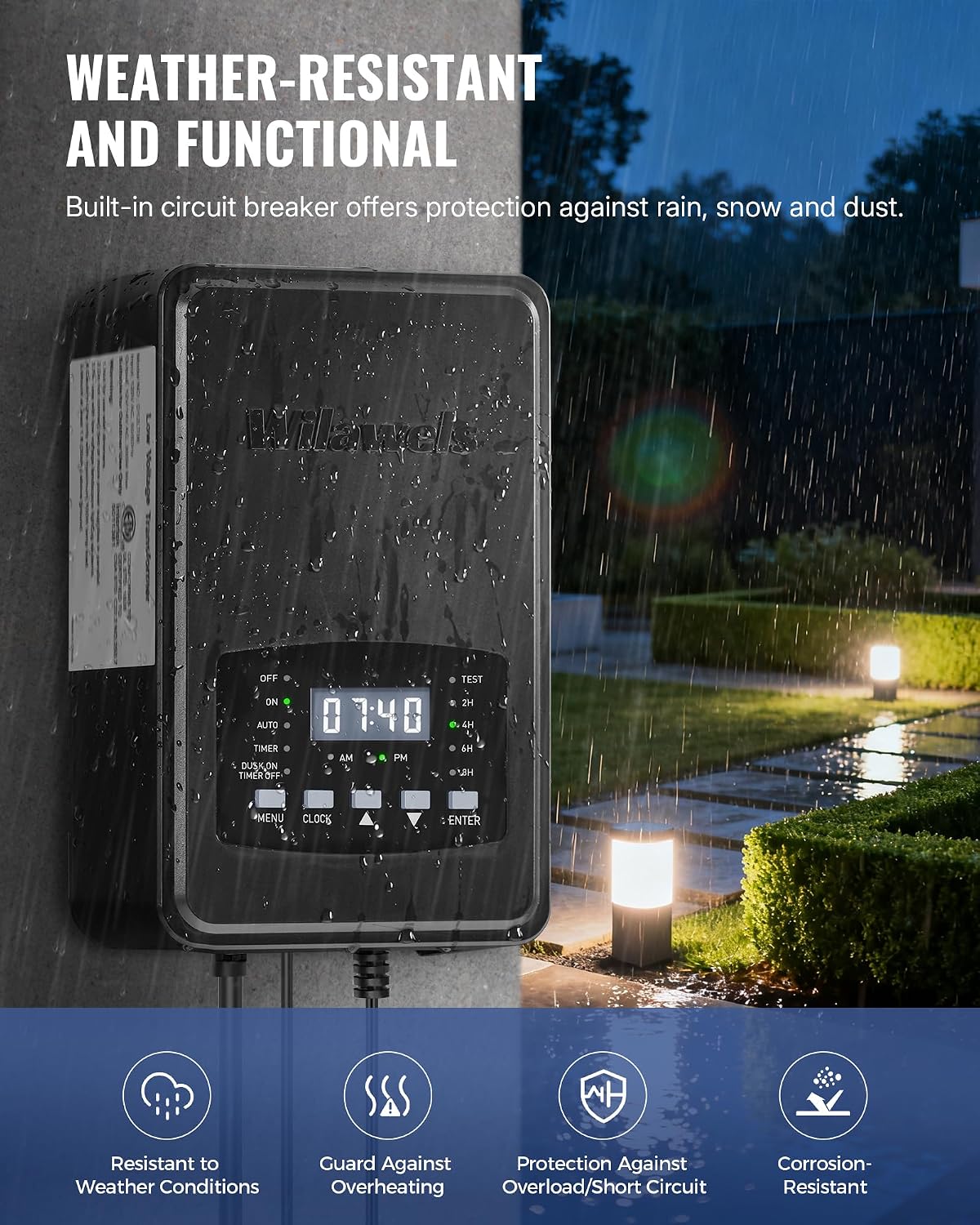 600W Low Voltage Landscape Transformer, Weatherproof Outdoor Low Voltage Transformer, 120V AC to 12/14V AC, Landscape Lighting Transformer with Timer and Photocell Sensor, ETL Listed D15LT06