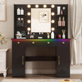 HUANLEGO Vanity Desk with Mirror and Lights, Makeup Vanity with Mirror and LED Lights & Power Outlet, 3 Drawers and Cabinets, 3 Lighting Modes Dressing Table Set for Girls Women Bedroom,Black