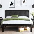Feonase Full Size Metal Bed Frame with Fabric Button Tufted Headboard, Platform Bed Frame with Heavy Duty Metal Slats, 12' Storage Space, Noise Free, No Box Spring Needed, Dark Grey