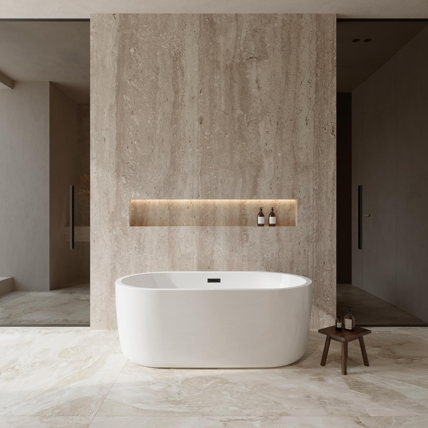 Juliette 60 Inch Freestanding Bathtub in White with Matte Black Drain and Overflow Trim