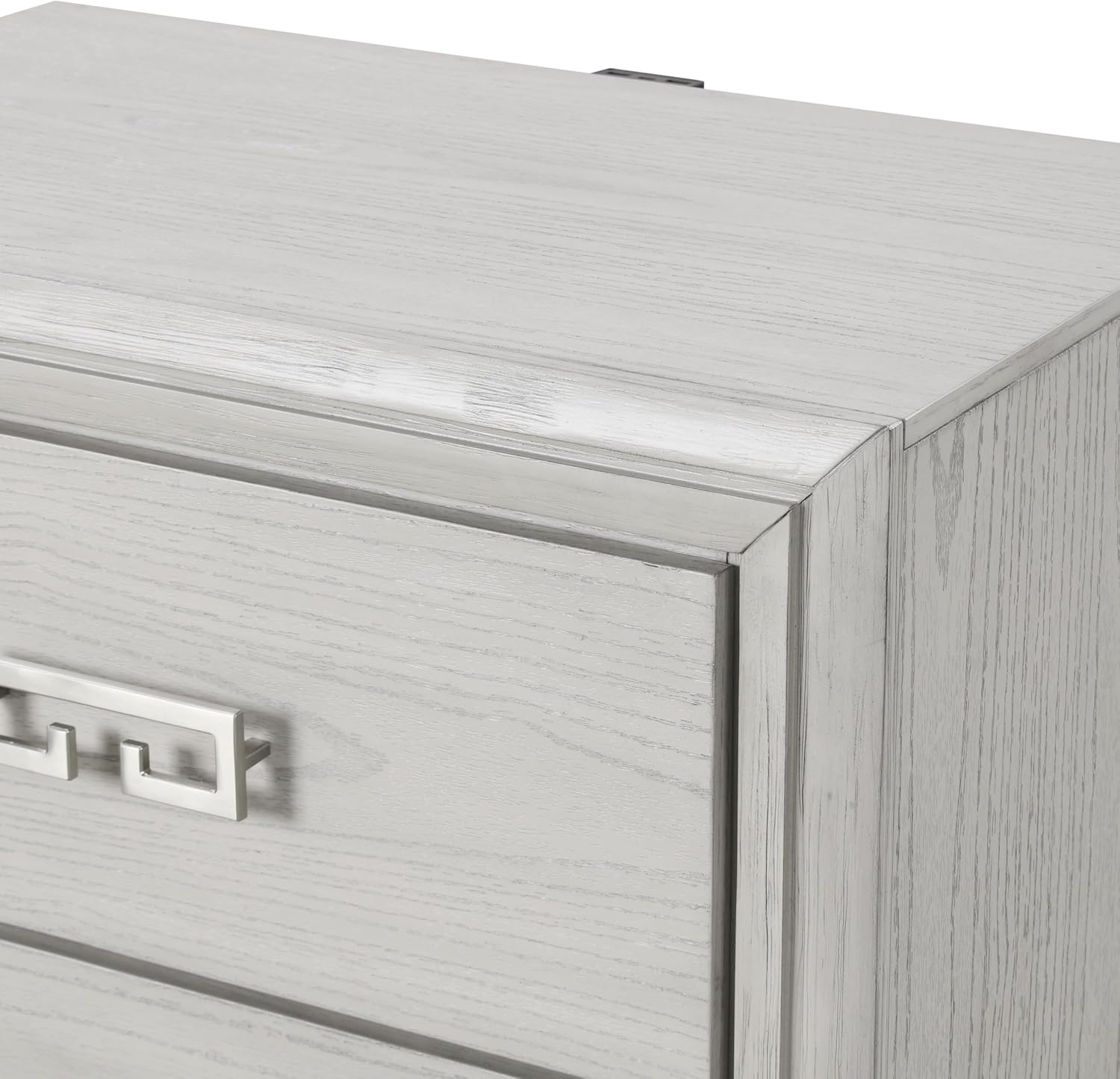 Furniture of America Babsi Modern Wood 5-Piece Bedroom Set with Greek Key Pull, USB Chargers on Nightstand, Felt-Lined Top & Cedarwood-Lined Bottom Drawers, Box Spring Needed, King, Rustic White