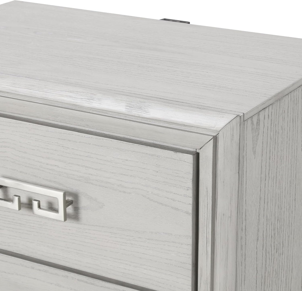 Furniture of America Babsi Modern Wood 5-Piece Bedroom Set with Greek Key Pull, USB Chargers on Nightstand, Felt-Lined Top & Cedarwood-Lined Bottom Drawers, Box Spring Needed, Queen, Rustic White