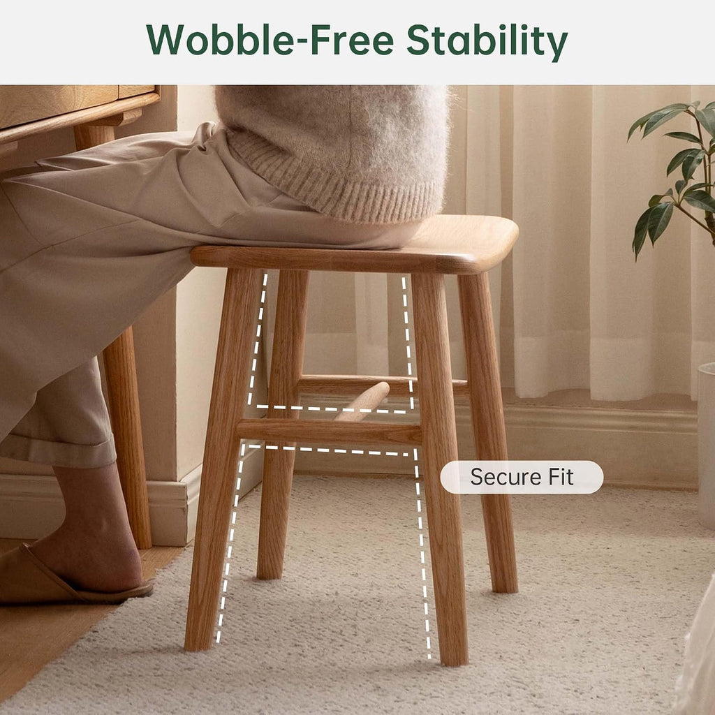 YESWOOD Small Vanity Stool Chair, Solid Wood Makeup Chair, Curved Surface Footstool for Bedroom, Dining Room, Entryway