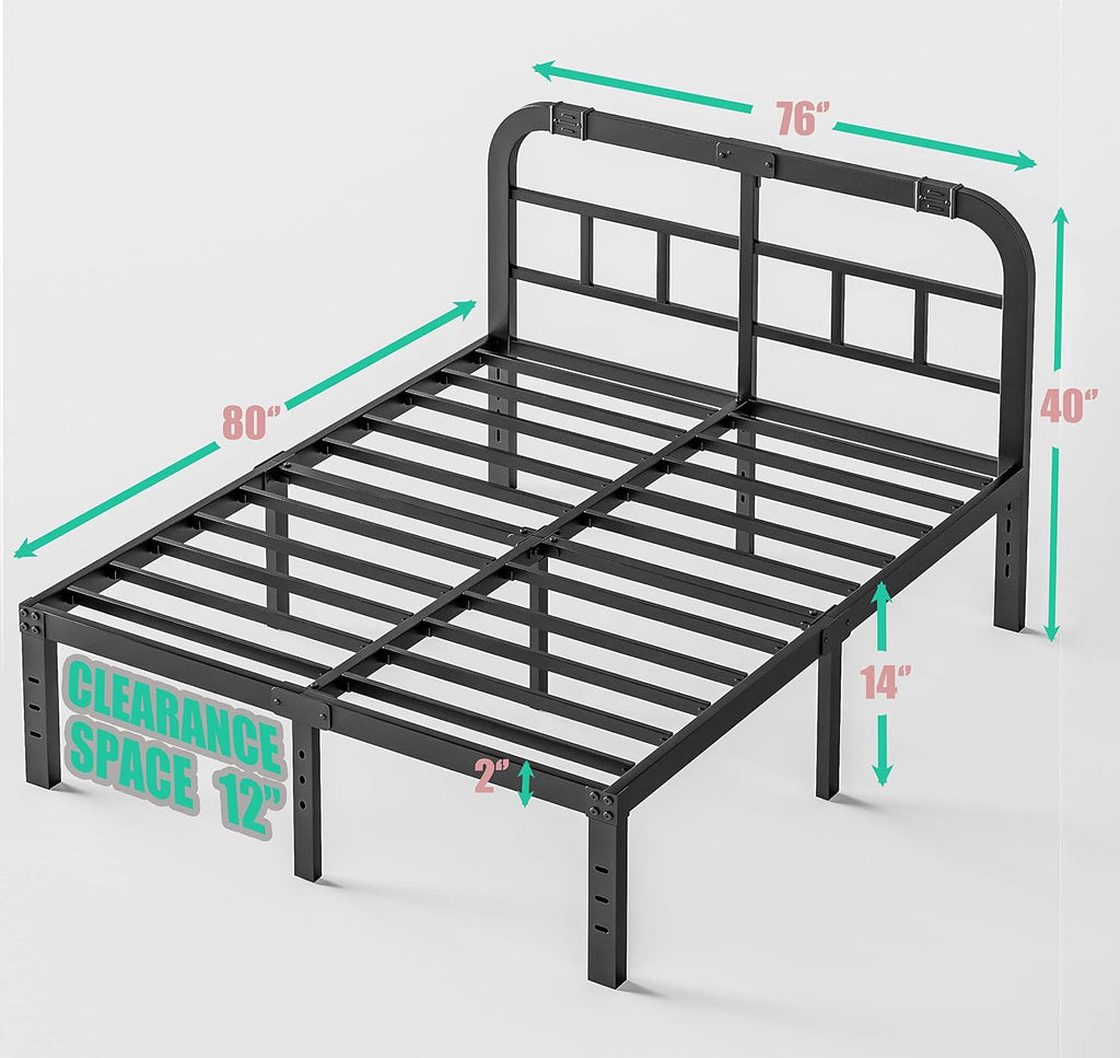 ZIYOO 14 Inch King Size Bed Frame with Headboard, Heavy Duty Steel Slats with 1500 Pounds Support for Mattress, No Box Spring Needed, Easy Assembly, Noise Free—Black