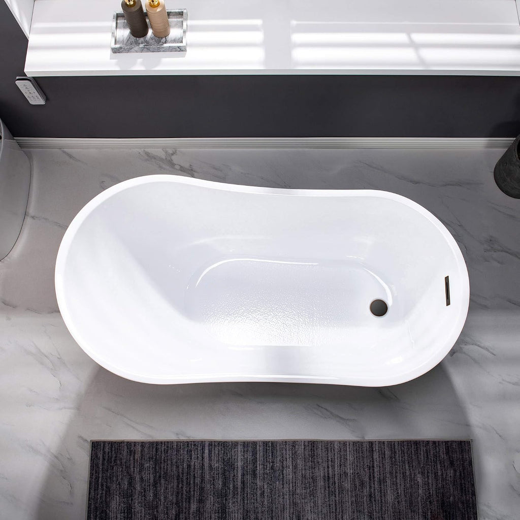 WOODBRIDGE 54' Acrylic Freestanding Bathtub Contemporary Soaking White Tub with Oil Rubbed Bronze Overflow and Drain，BTA1507 -ORB-Drain &O