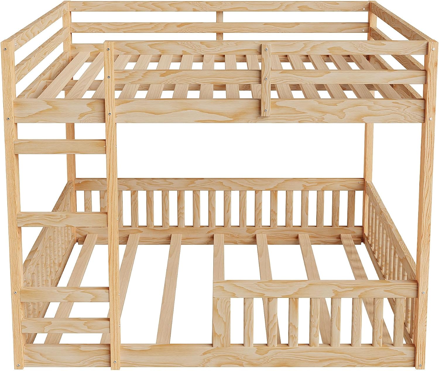 Stylish Full Over Full Wood Bunk Bed with Ladder and Guardrails,Ideal for Bedrooms, Guest Rooms, Dormitories, No Box Spring Needed (Natural/FF)