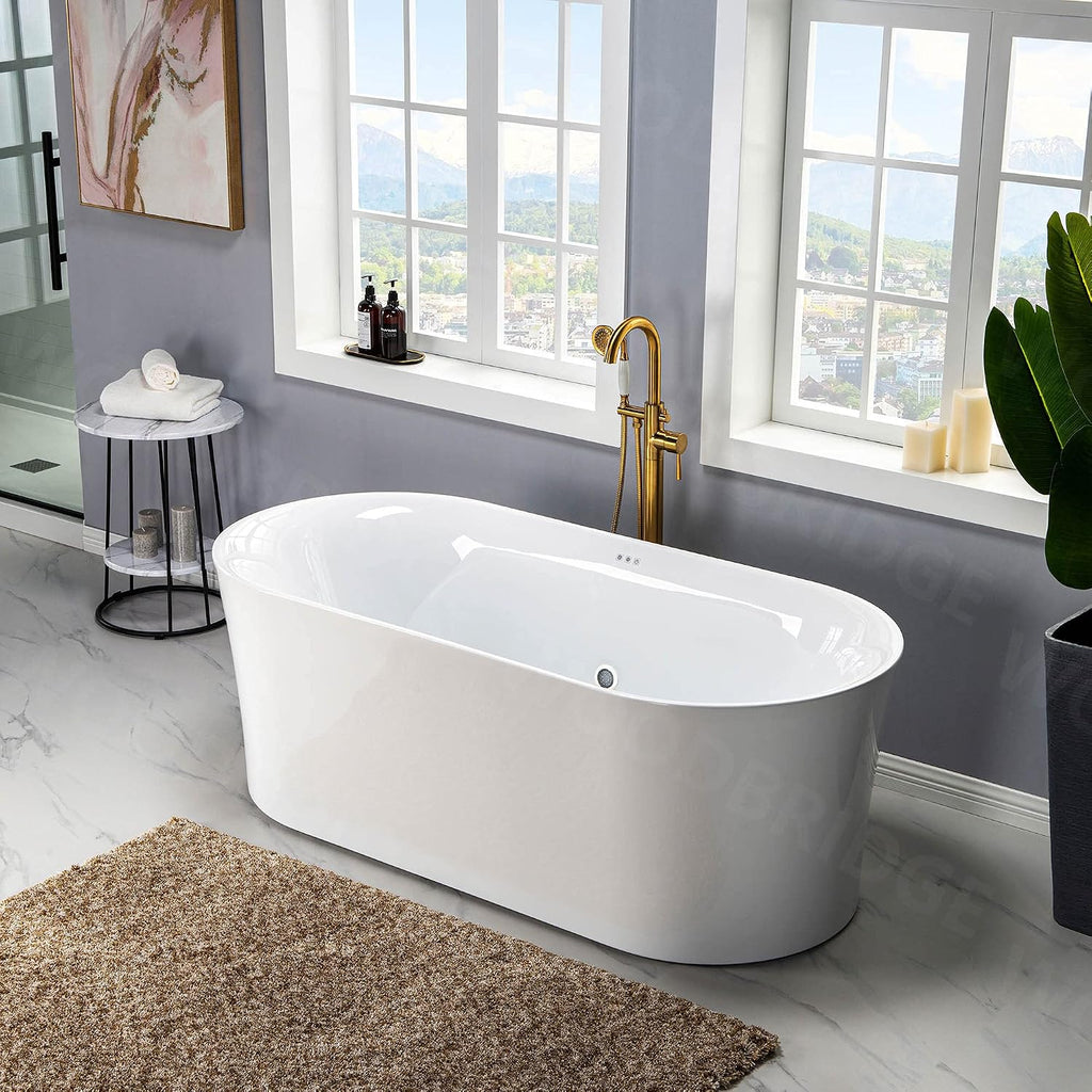 WOODBRIDGE 67' Air Bubble Acrylic Freestanding Bathtub Contemporary Soaking Tub, White Acrylic wirh Oil Rubbed Bronze Drain and Overflow,B0101-ORB