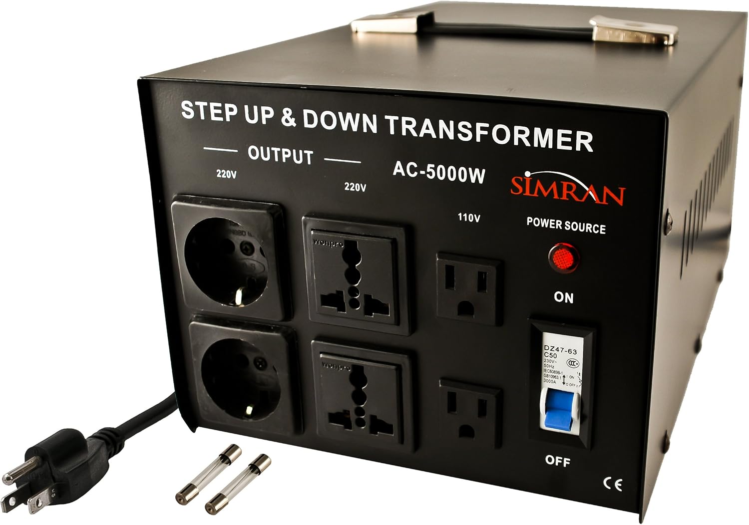 Simran AC-5000 Step Up/Down Voltage Transformer Power Converter for Conversion Between 110 Volt and 220 Volts with Circuit Breaker, CE Certified, 5000 Watts, Black