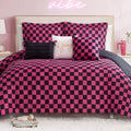 Juicy Couture Reversible Checkerboard Comforter Set 6-Piece King Set, Black/Hot Pink