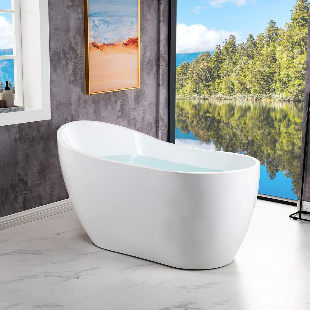 WOODBRIDGE 54'Freestanding White Acylic Soaking Bathtub with Brushed Nickel Drain and Overflow,BTA1507 -B/N-Drain &O