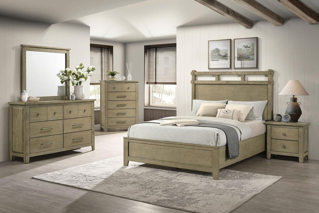 Coaster Home Furnishings - Hazlewood - Wood - 5-Piece Bedroom Set with Rustic Style, Slatted Headboard and Metallic Accent - Bedroom - Queen Size - Vineyard Oak - 207531Q-S5