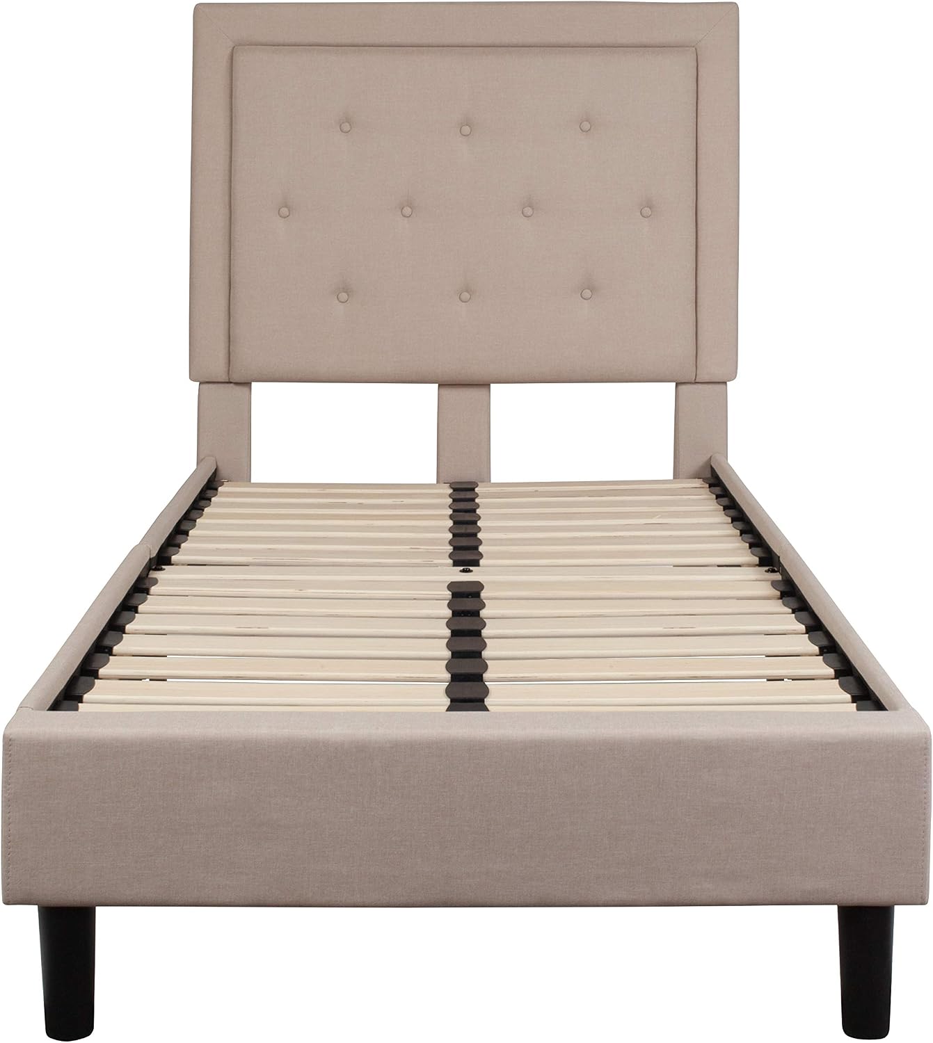 Flash Furniture Roxbury Twin Size Tufted Upholstered Platform Bed in Beige Fabric
