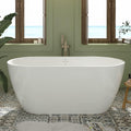 FerdY 59' Bali Elite Acrylic Freestanding Bathtub, Gracefully Shaped Freestanding Soaking Bathtub, cUPC Certified, Toe-Tap Brushed Nickel Drain and Minimalist Linear Design Overflow Included