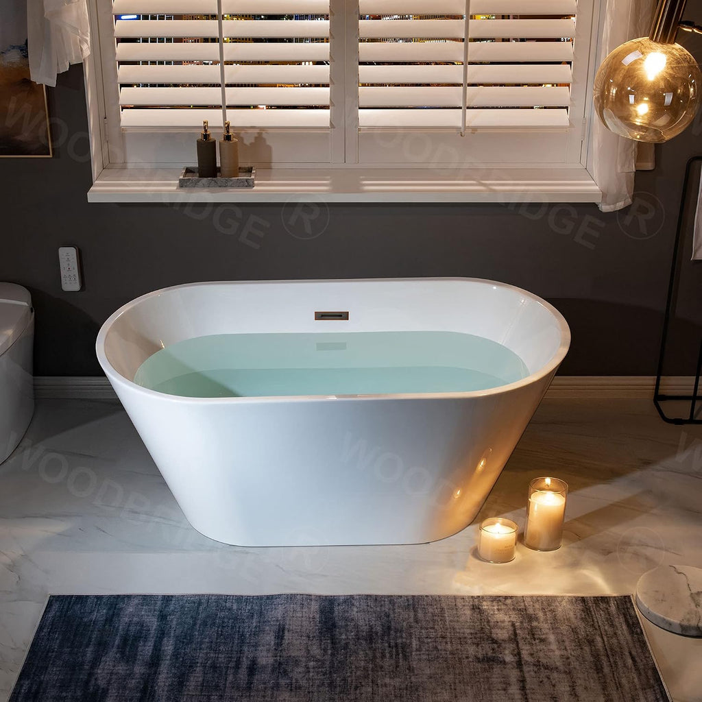 WOODBRIDGE 54' Acrylic Freestanding Bathtub Contemporary Soaking White Tub with Oil-Rubbed Bronze Overflow and Drain,B1702-ORB