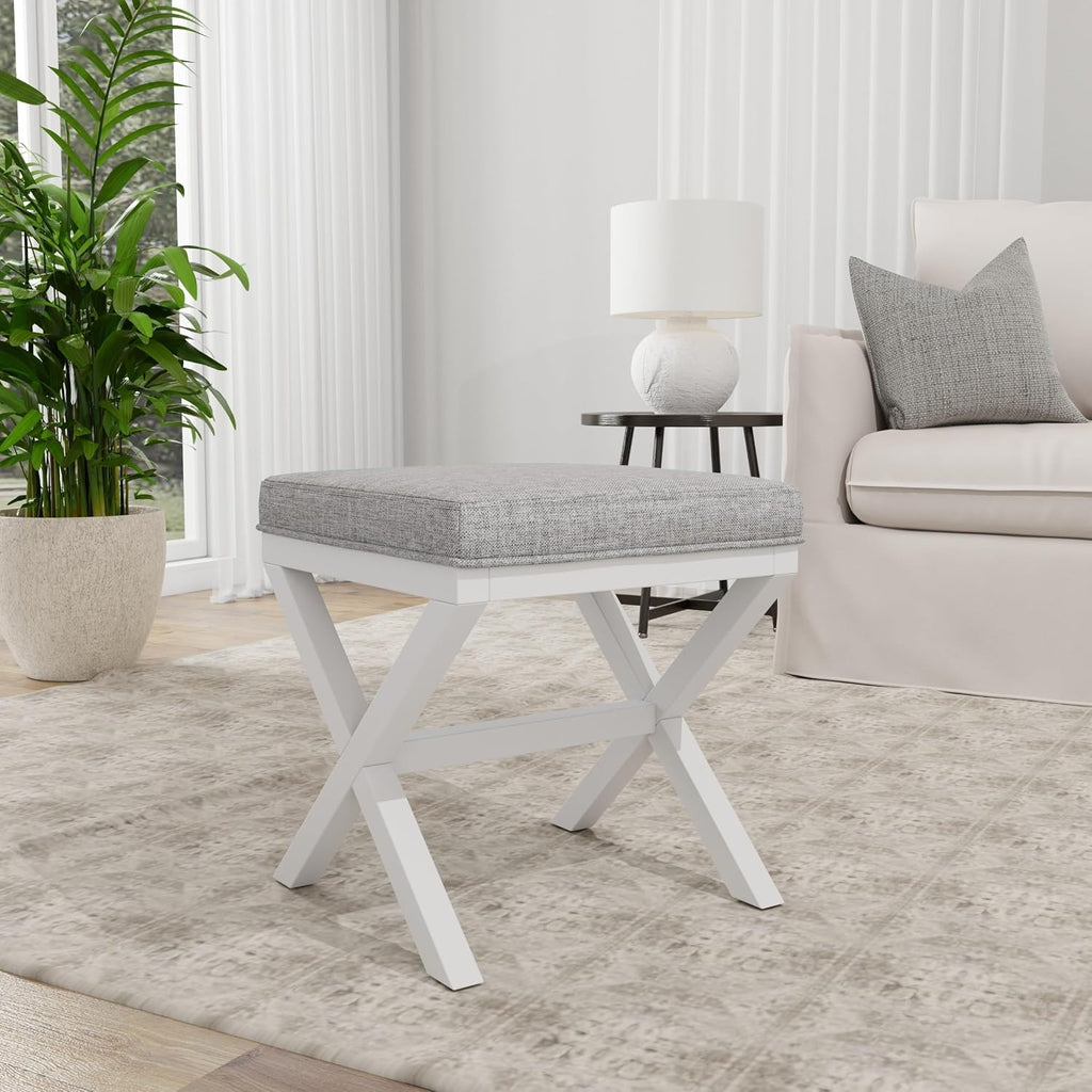 Hillsdale Somerset Backless Wood Vanity Stool for Makeup Room or Bathroom, White