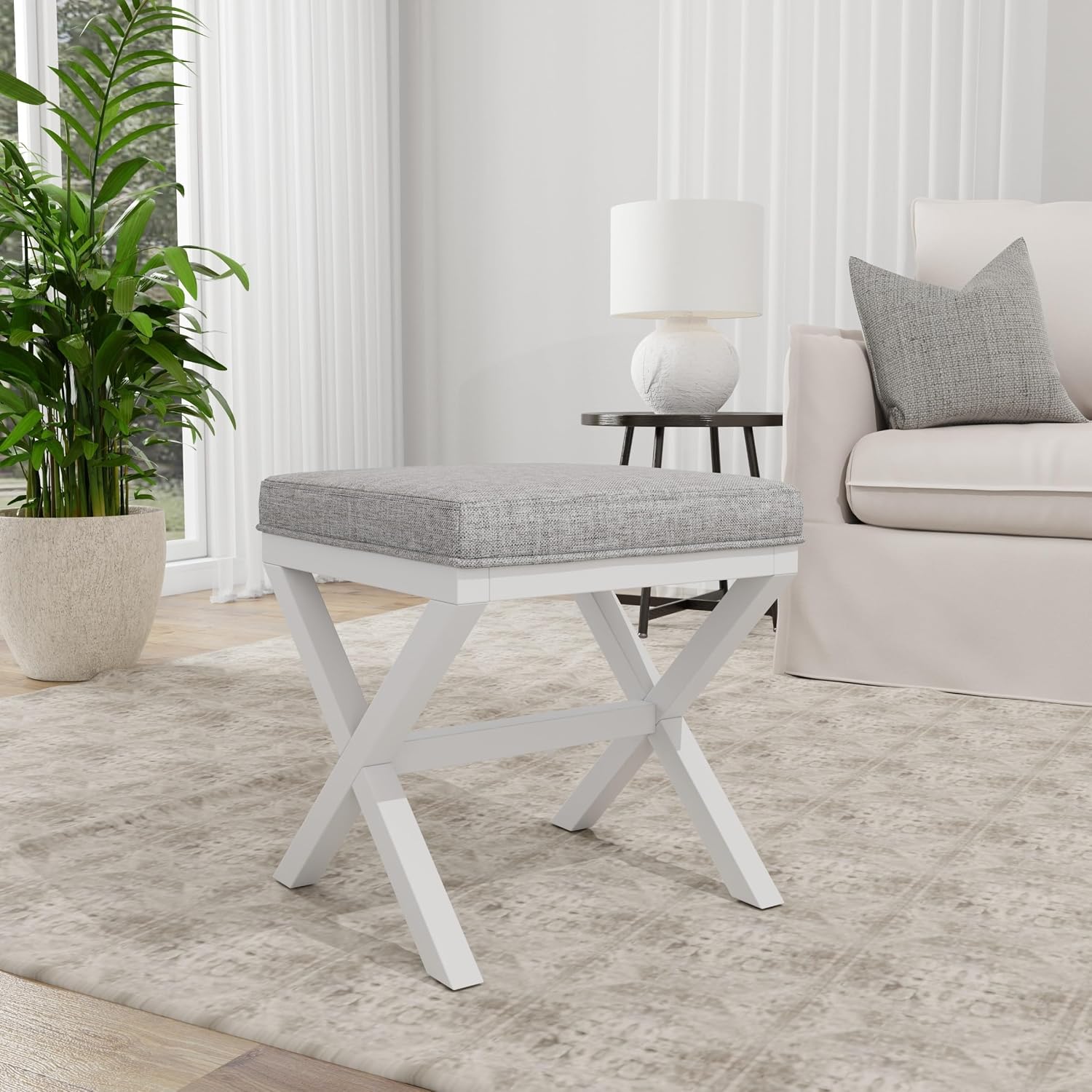 Hillsdale Somerset Backless Wood Vanity Stool for Makeup Room or Bathroom, White