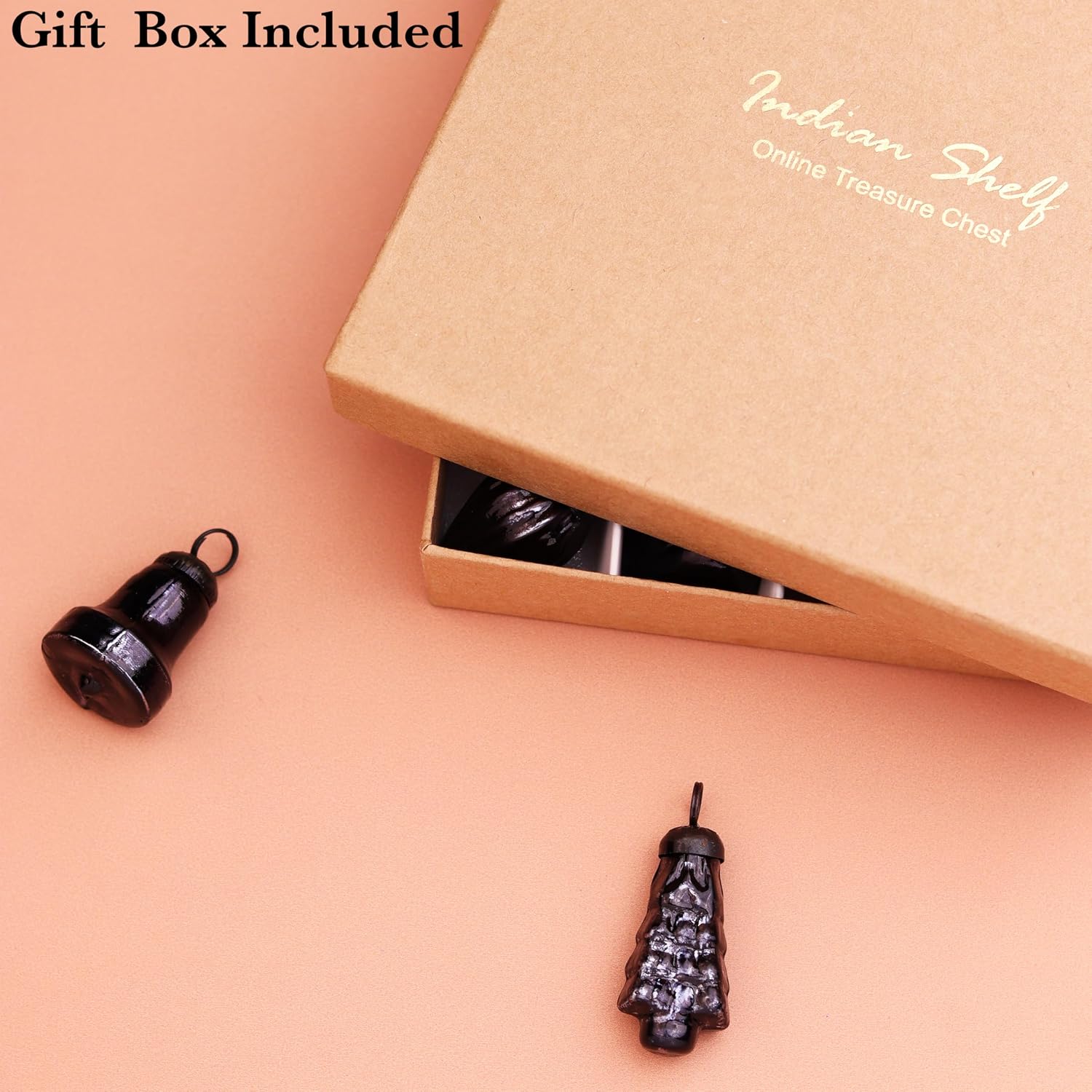 IndianShelf 200 Pieces Black Glass Vintage Christmas Ornaments Mini Bulk Decorative Ornaments for Halloween, Christmas Tree, New Year, Valentine Day, Holidays, Event and Wedding (25 * 8 Boxes)