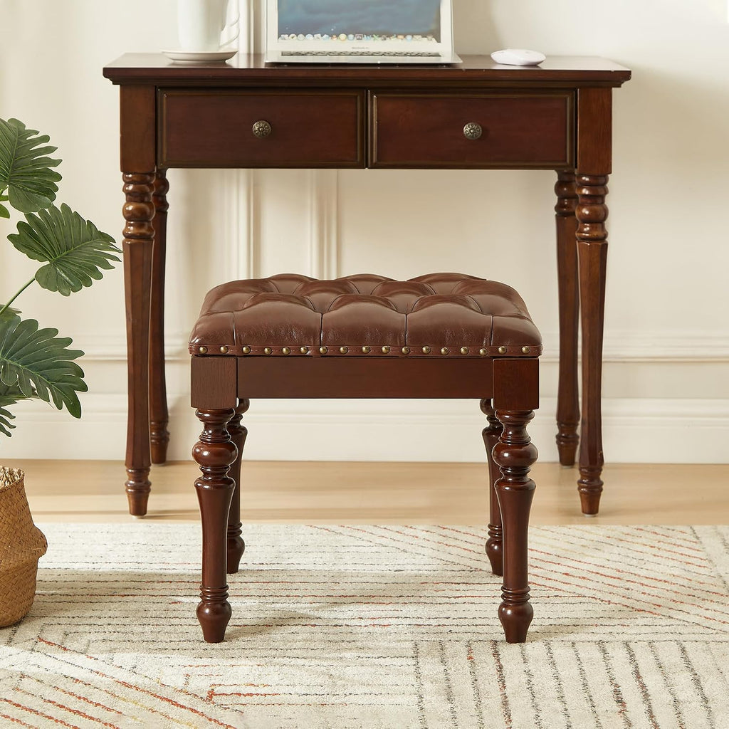 Vanity Bench with Nail Trim, Piano Bench, Desk Stool with Microfiber Leather Upholstered Stool for Bedrooms, Dinning Room, Cloakroom, Piano Room