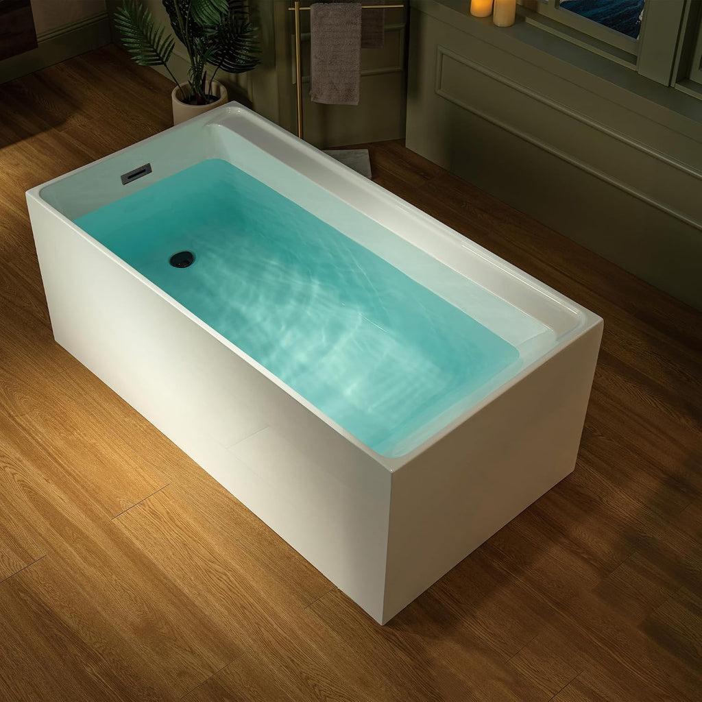 WOODBRIDGE 59' L x 29-1/2' W Freestanding Contemporary Soaking Bathtub with Oil-Rubbed Bronze Drain & Overflow, White, B5910-ORB