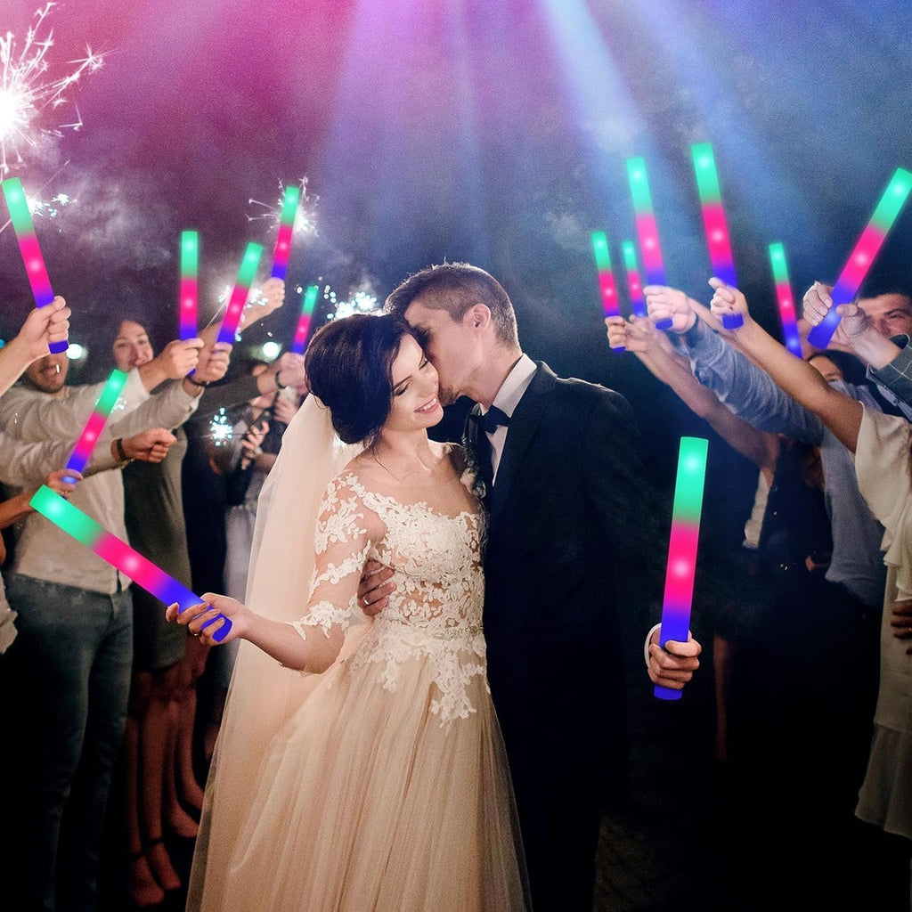 SHQDD 200 PCS LED Foam Sticks, Bulk Glow Sticks, Foam Glow Sticks for Wedding with 3 Modes Colorful Flashing, Glow in the Dark Party Supplies for Wedding, Raves, Concert, Sporting Events
