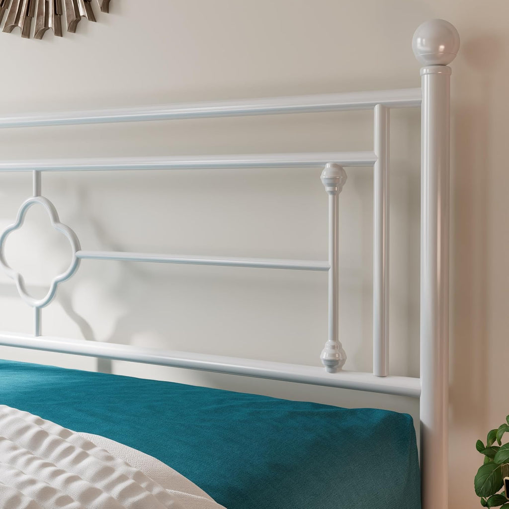 HOOMIC 14 Inch King Size Metal Platform Bed Frame, Vintage Victorian Style, Wrought Iron Headboard and Footboard/Mattress Foundation for Storage/No Box Spring Required/Easy Assembly/White