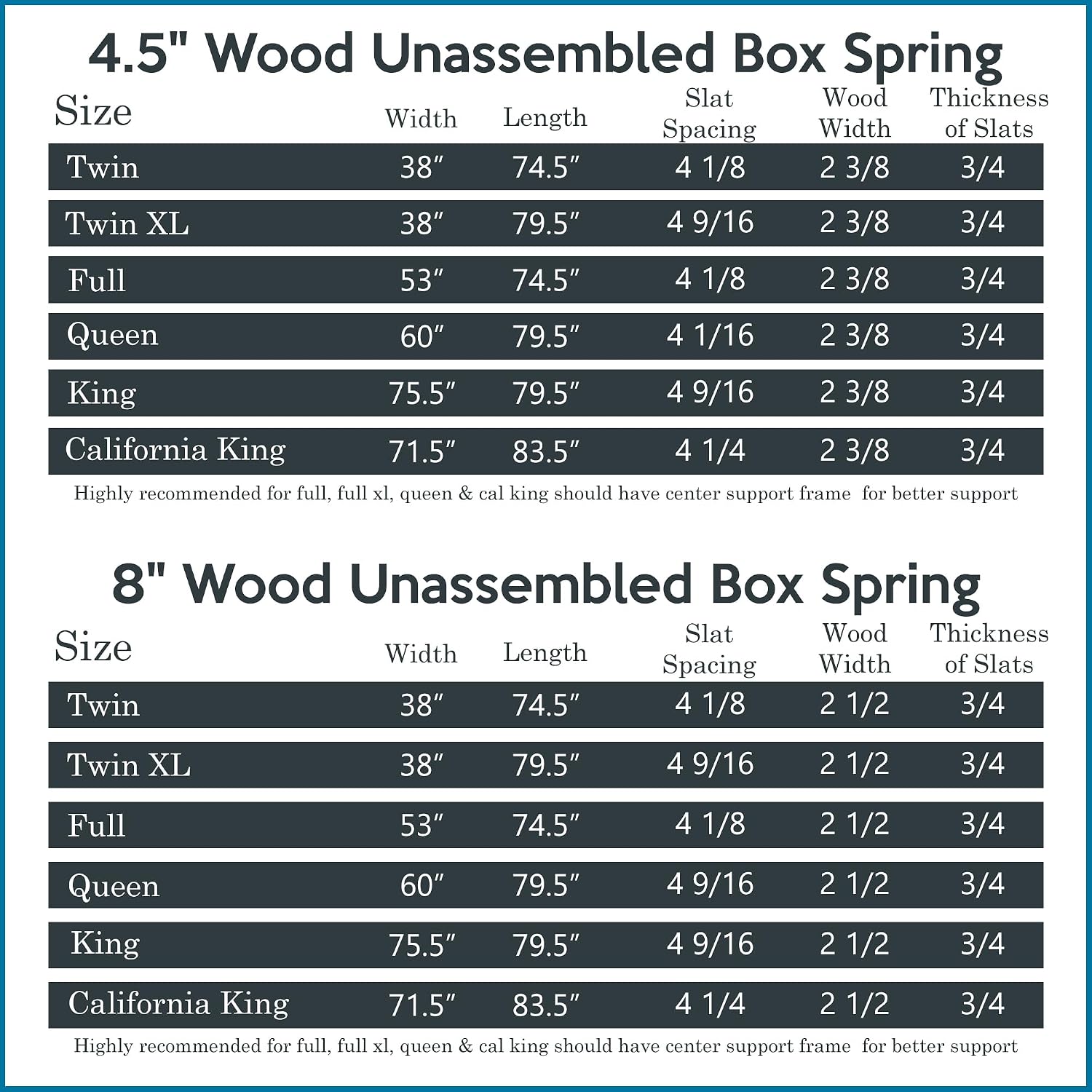 Spring Coil, 8-Inch Sturdy Wood Box Spring for Mattress Support - Durable and Easy to Assemble Natural Wood Foundation for Full XL, White