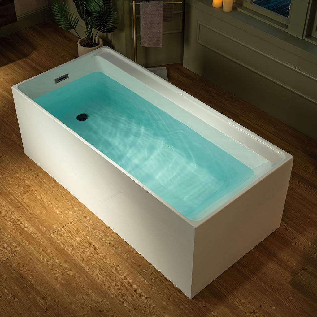 WOODBRIDGE 66-7/8' L x 31-1/2' W Freestanding Contemporary Soaking Bathtub with Oil-Rubbed Bronze Drain & Overflow, White, B6710-ORB