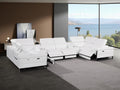 BlackJack Furniture Antonio 8 Piece U Shaped Power Reclining Sectional Sofa, Modular Couch with Top Grain Italian Leather, 4 Electric Recliners, USB & Wireless Chargers, Storage Console, White