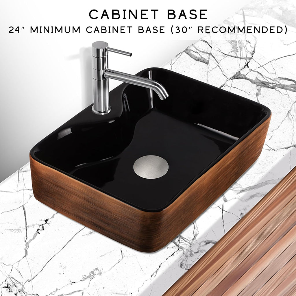 Strictly Sinks 19 Inch Rectangular Bathroom Vessel Sink - Ceramic Countertop Bathroom Sink – Easy to Install Above Counter Luxurious Vessel Sink for Bathroom (18 7/8″ W x 14 1/2″ L x 5 1/4″ H)