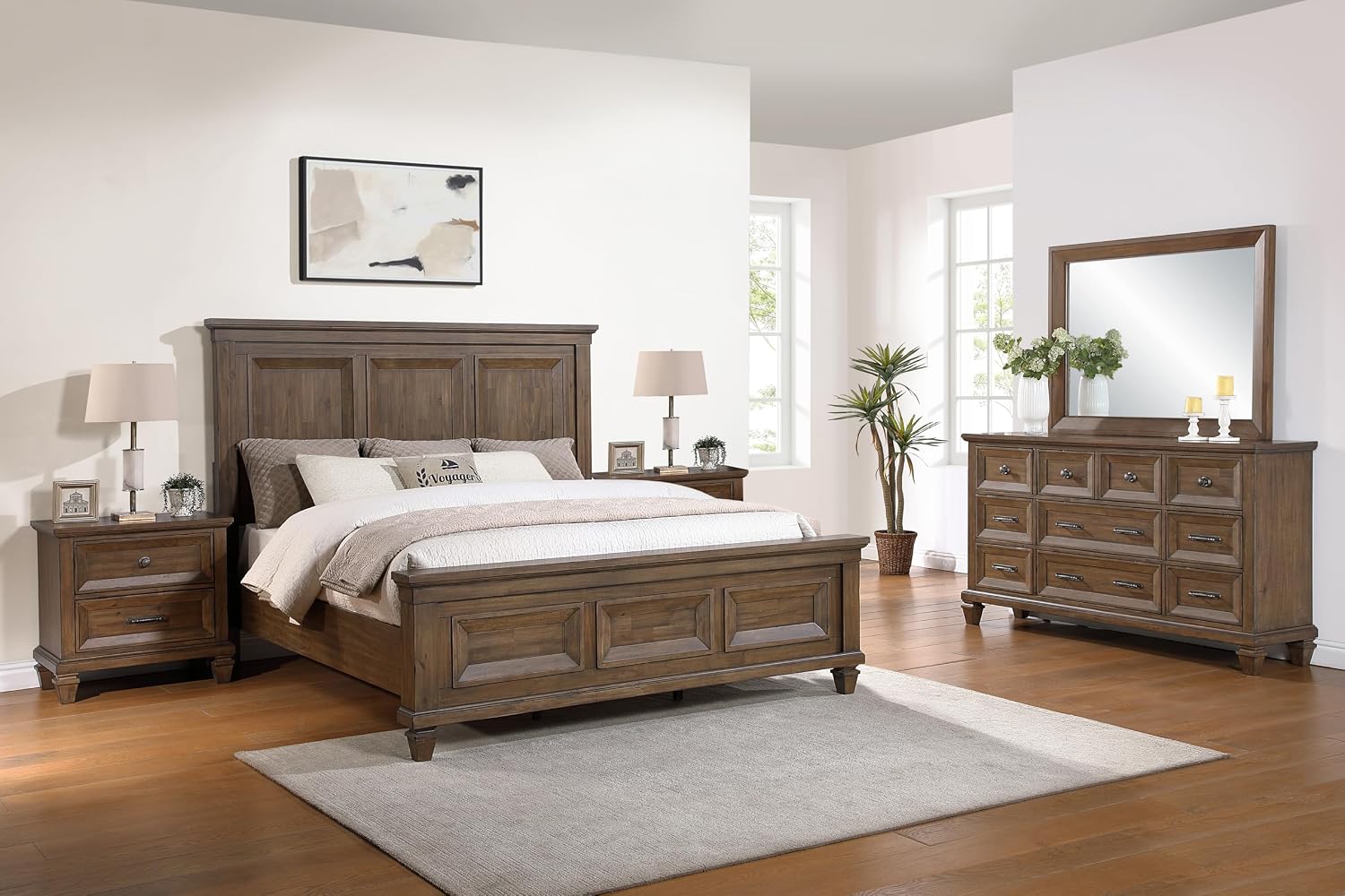 New Classic Furniture Mariana 5-Piece Wood Cal King Bedroom Set with 2 Nightstands, Vintage Mocha