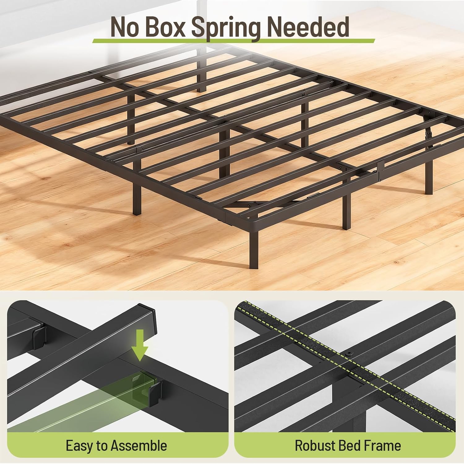 Floating Bed Frame Queen, Platform Bed with LED Lights & Charging Station, Ergonomic Storage Headboard, Heavy Duty Metal Slats, No Box Spring Needed, Easy Assembly, Dark Gray