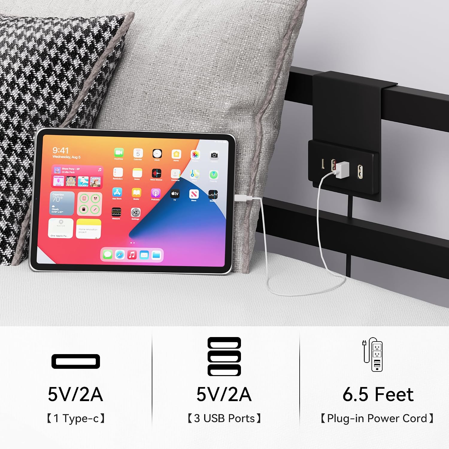 YITAHOME Canopy Bed Frame, Queen Size Metal Bed Frame with USB Charging Station, Four Poster Platform Bed with Metal Slats Support, 12.4 inch Storage Beneath Bed, No Box Spring Needed, Black