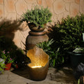 Sunlinua Outdoor Water Fountain with LED Light, Modern Spiral Tiered Outdoor Fountain with Stone Planter Curved Freestanding Waterfall Fountains for Garden Patio Deck Porch