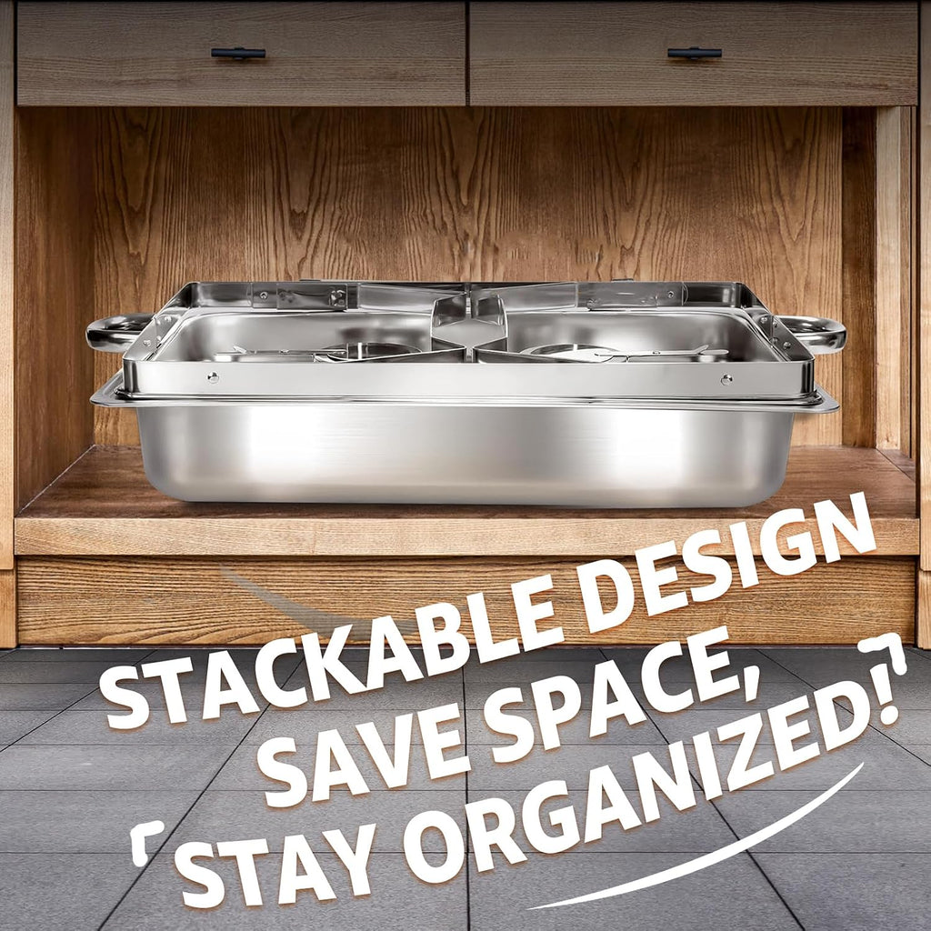 4 Pack 8QT Stainless Steel Chafing Dishes for Buffet, Foldable Frame Food Warmers with Full Size Pan Ideal for Catering, Weddings, Christmas Parties, Event Serving Supplies