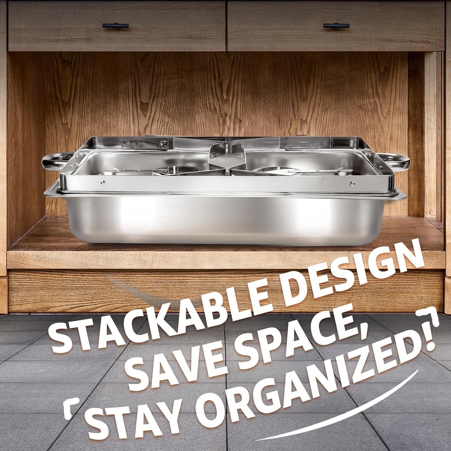 4 Pack 8QT Stainless Steel Chafing Dishes for Buffet, Foldable Frame Food Warmers with Full Size Pan Ideal for Catering, Weddings, Christmas Parties, Event Serving Supplies