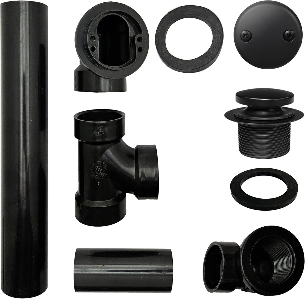 Westbrass D4931-12-62 1-1/2' x 12' Bath Waste & Overflow Assembly with Tip-Toe Drain Plug and 2-Hole Faceplate - Sch. 40 ABS Pipe, Matte Black (12-Pack)