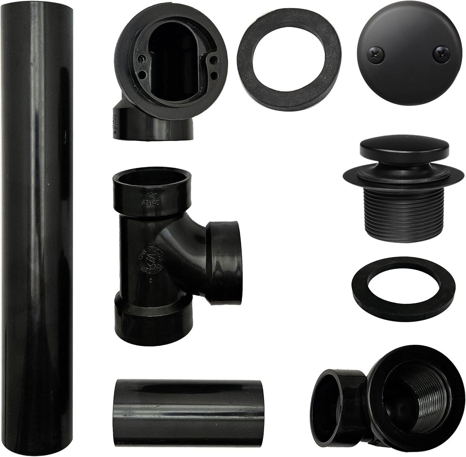 Westbrass D4931-4-62 1-1/2' x 12' Bath Waste & Overflow Assembly with Tip-Toe Drain Plug and 2-Hole Faceplate - Sch. 40 ABS Pipe, Matte Black (4-Pack)