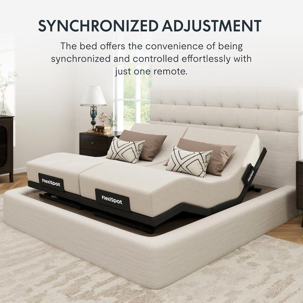 FLEXISPOT Adjustable Bed Frame Base Split King,Massage, Zero Clearance, Synchronized Adjustment,Whisper Quiet Durable Motor,Zero Gravity,Mattress Holders.