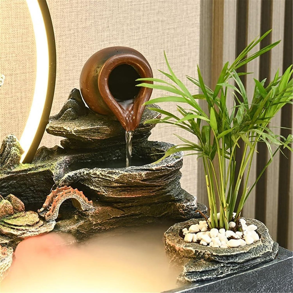Indoor Fountain Tabletop Water Fountain, Rockery and Flowing Ornament Polyresin Decoration Waterfall Decor