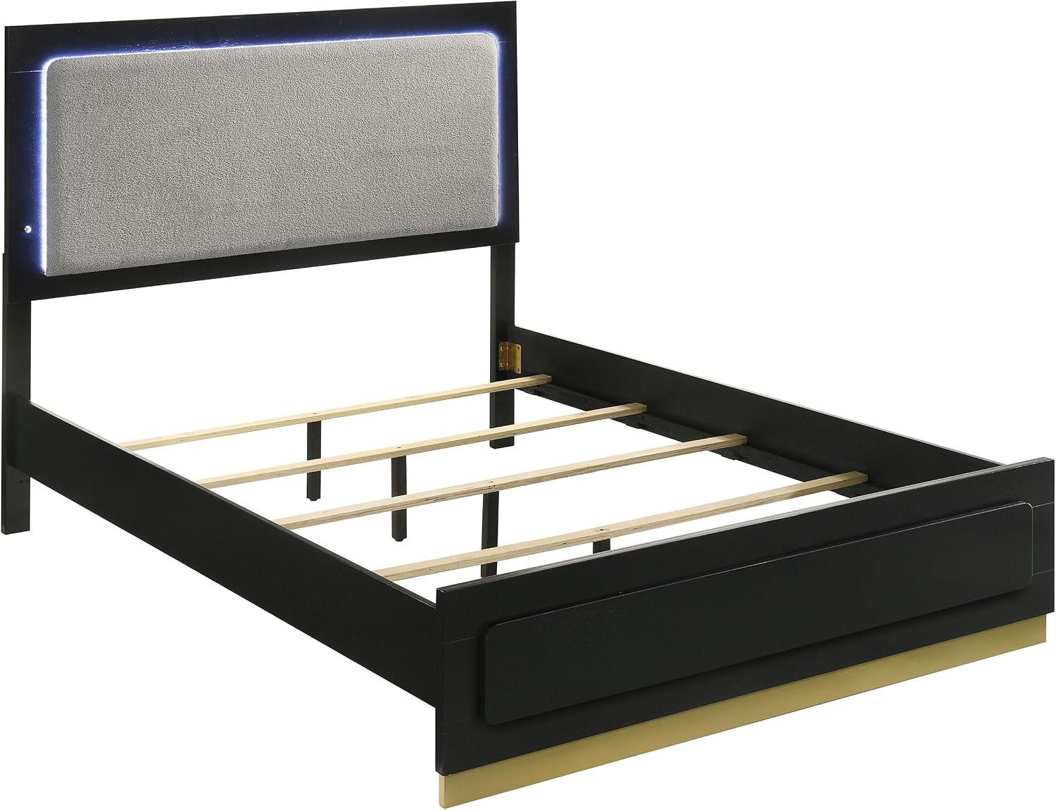 Coaster Home Furnishings Caraway Contemporary 4-Piece Bedroom Set Upholstered Queen Size LED Panel Bed Frame 55-inch Headboard Black 224781Q-S4