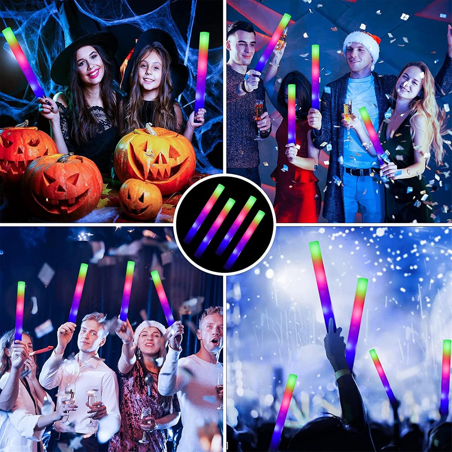 EXCECAR 202PCS Foam Glow Sticks Bulk Party Pack, Foam Light Up Sticks, Light Up Foam Sticks, 3 Mode Colorful Flashing, Glow in The Dark Sticks for Wedding Halloween Christmas Concert Party Supplies