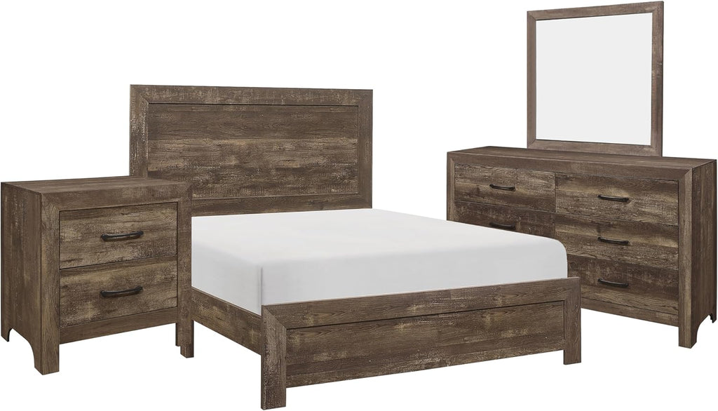 Benzara Bo Four Piece Queen Size Bedroom Set- Brown
