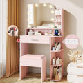 wanan Makeup Vanity with Chair, Small Vanity Desk with Mirror and Lights 3 Colors, Girls Vanity Set with Power Outlet, Compact Vanity Table for Small Space, Pink