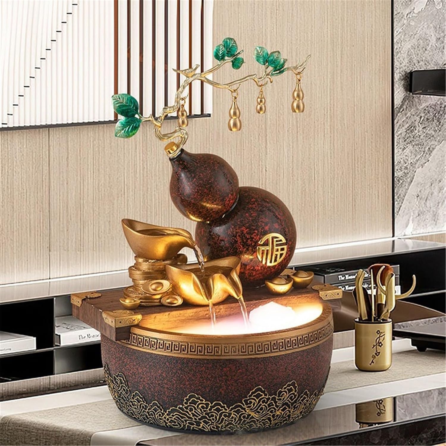 Tabletop Fountain Indoor Tabletop Waterfall Fountain Flowing Water Ornaments Desktop Fountains Calming Sound