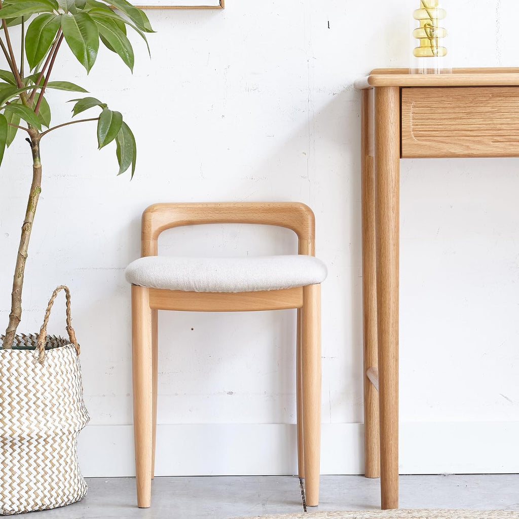 Vanity Desk Stool Chair with Back, 16' H Natural Beech Wood Makeup Vanity Chair, Small Cute Vanity Bench Seat with Soft Cushion, Dressing Ottoman for Makeup Room, Bedroom, Living Room