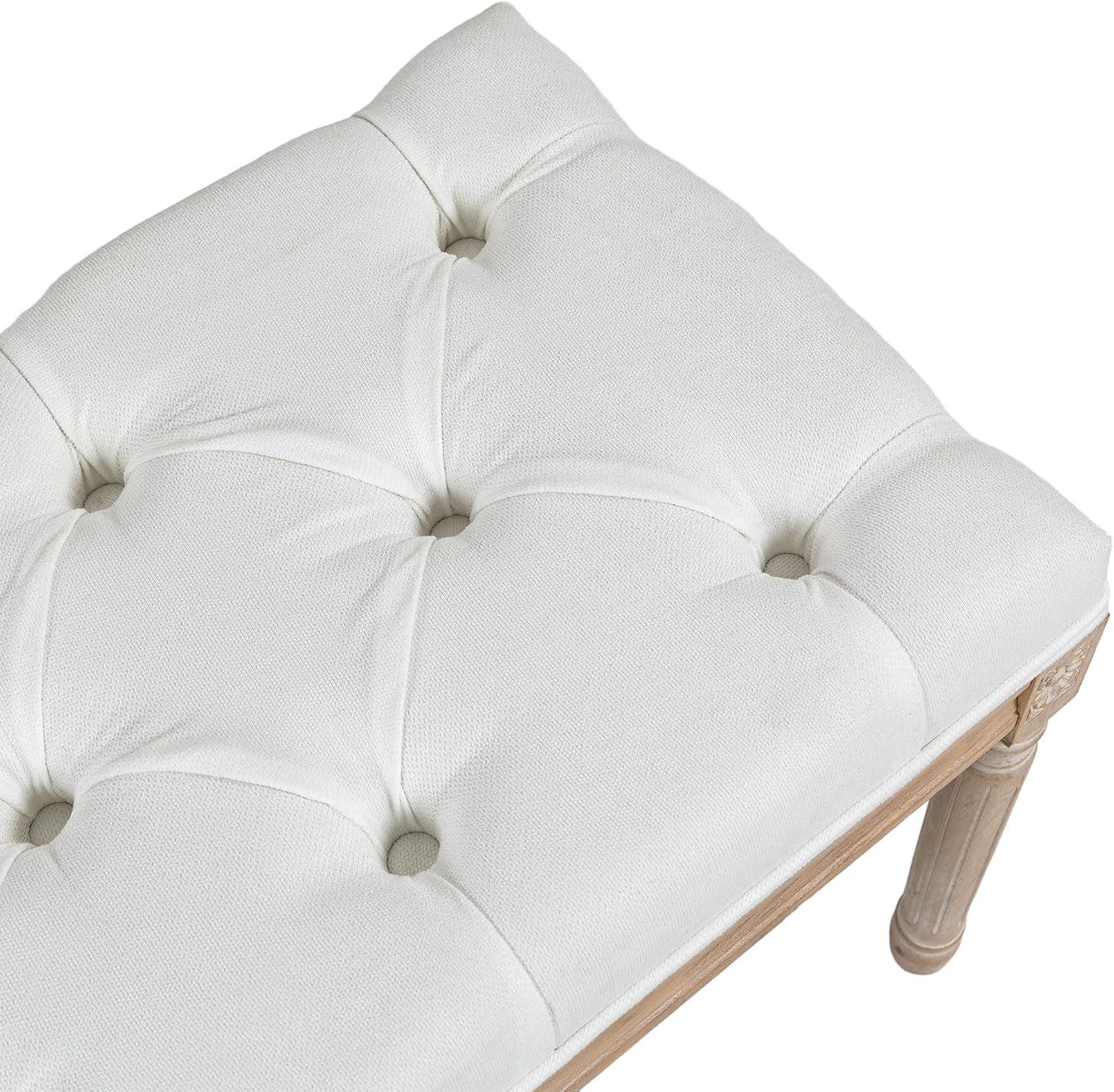 HOMCOM Bedroom End of Bed Bench, 46' Upholstered Entryway Bench with Button Tufted, Thick Padding and Wood Legs, French Vintage Style Linen-Feel Ottoman Bench for Hallway, Living Room, Cream White