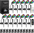 HIBOITEC 12W RGBCWWW Landscape Lighting Kit with 300W Low Voltage UL Transformer, 12-Pack Water Proof Color Changing Outdoor Spotlights for Yard Tree, DIY Holiday RF Remote No App